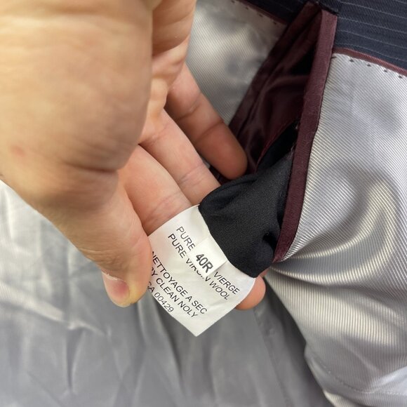 Kenneth Cole Mens 2 Piece Suit Blazer 40 R / Pants 34R Navy Blue Pine Striped - Picture 8 of 16